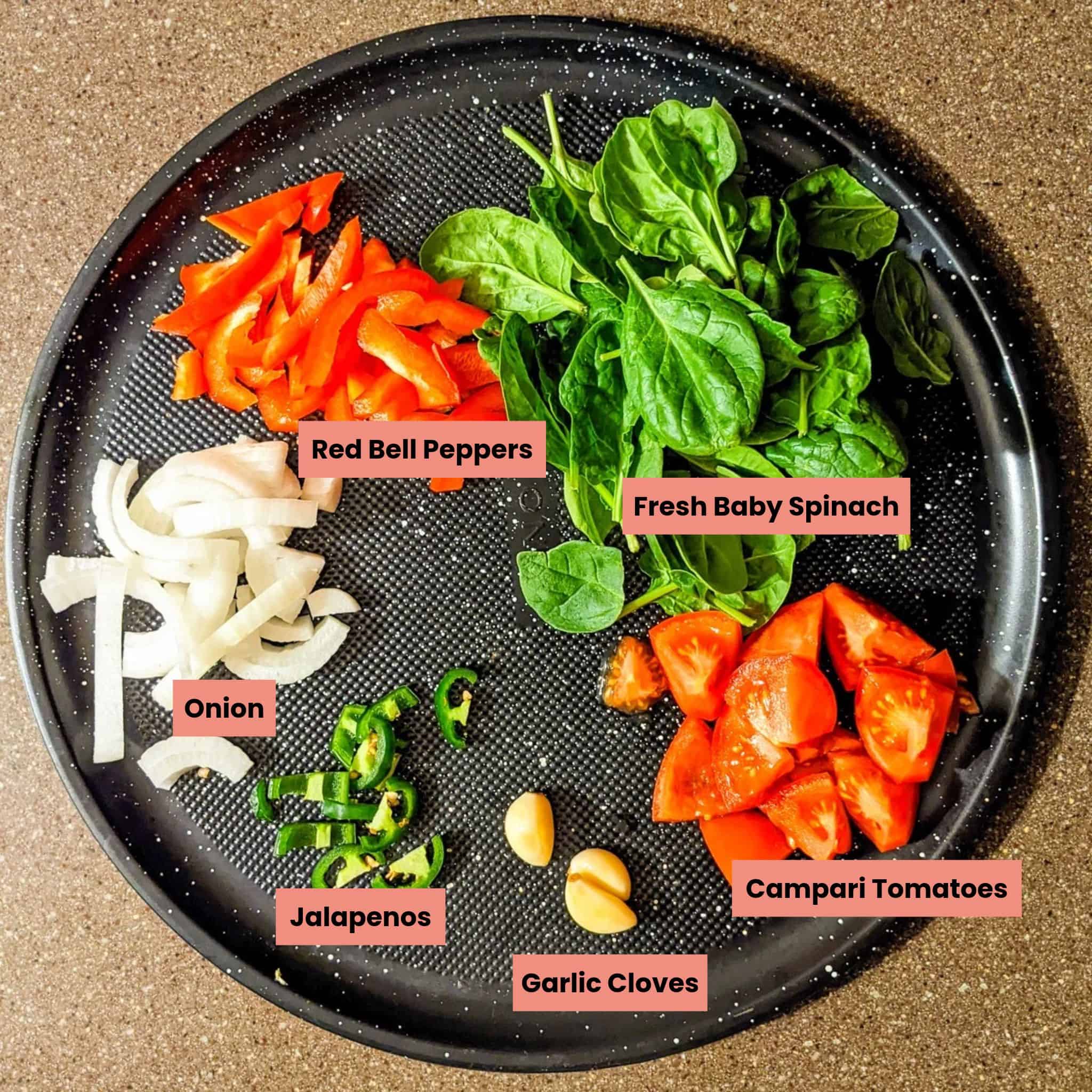 ingredients for the harissa smoked sardines on a tray and labeled.